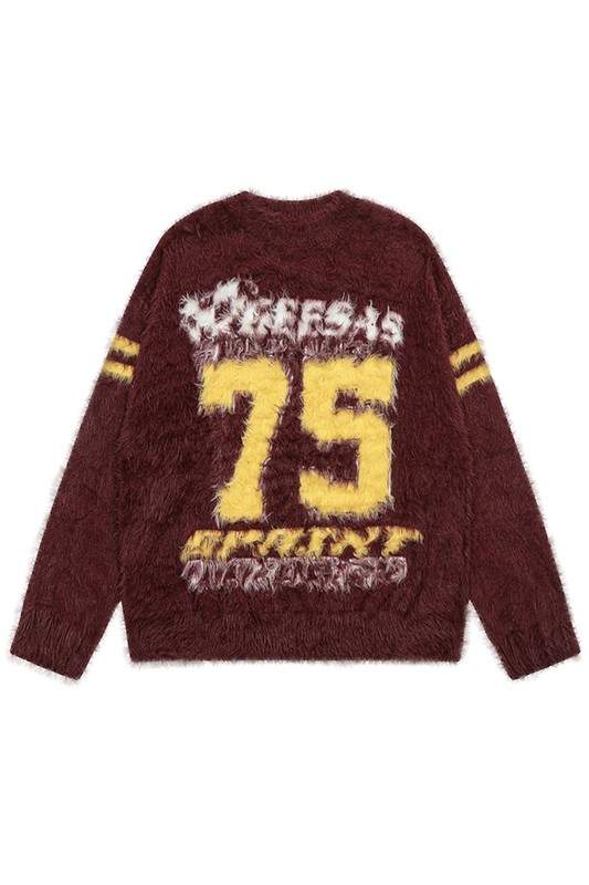 NUMBER PRINT PULLOVER SWEATER