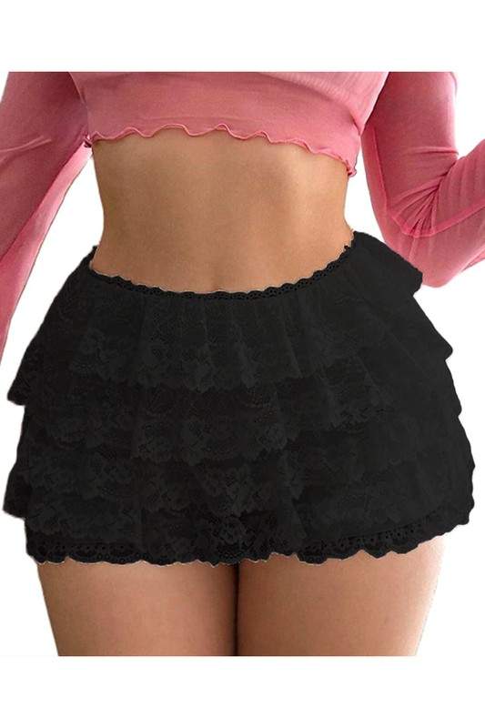 LACE RUFFLE MINI SHORTS