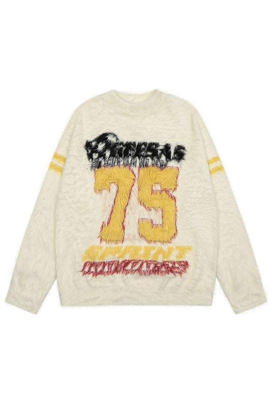 NUMBER PRINT PULLOVER SWEATER