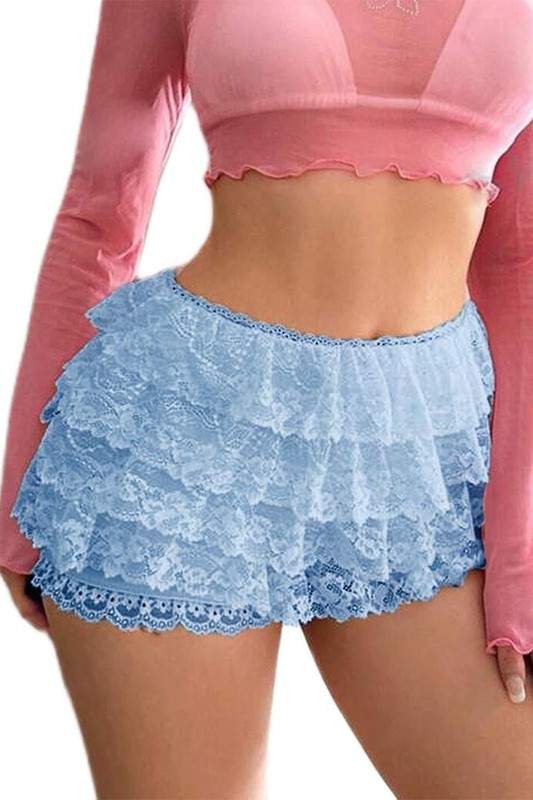 LACE RUFFLE MINI SHORTS