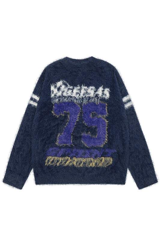 NUMBER PRINT PULLOVER SWEATER