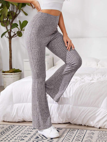 RIBBED MARBLE KNIT FLARE PANTS