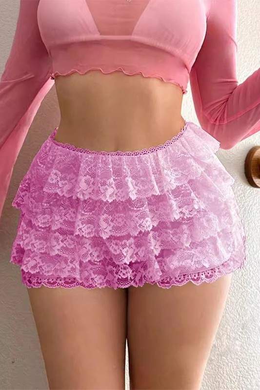 LACE RUFFLE MINI SHORTS