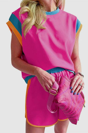 MULTICOLOR SLEEVES TOP SHORTS SET