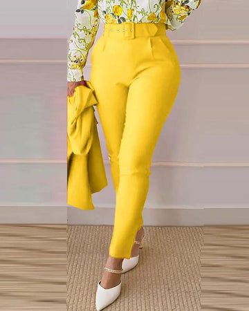 FLORAL BAROQUE PRINT SHIRT HIGH WAIST PANTS SET