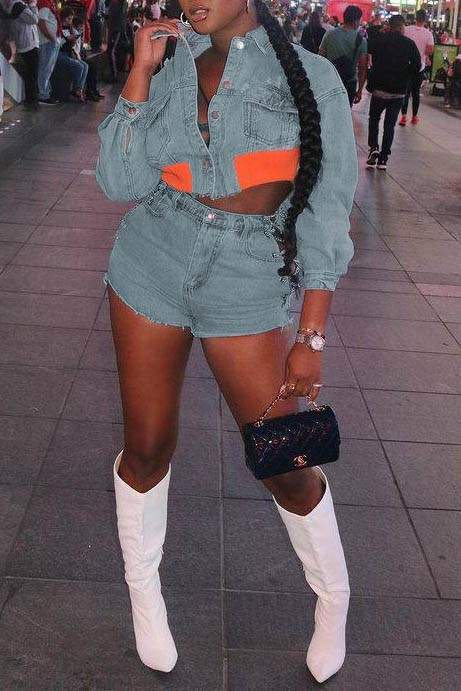 DENIM JACKET AND SHORTS SET