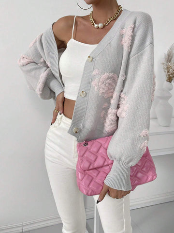 ESSNCE FLORAL PATTERN DROP SHOULDER CARDIGAN