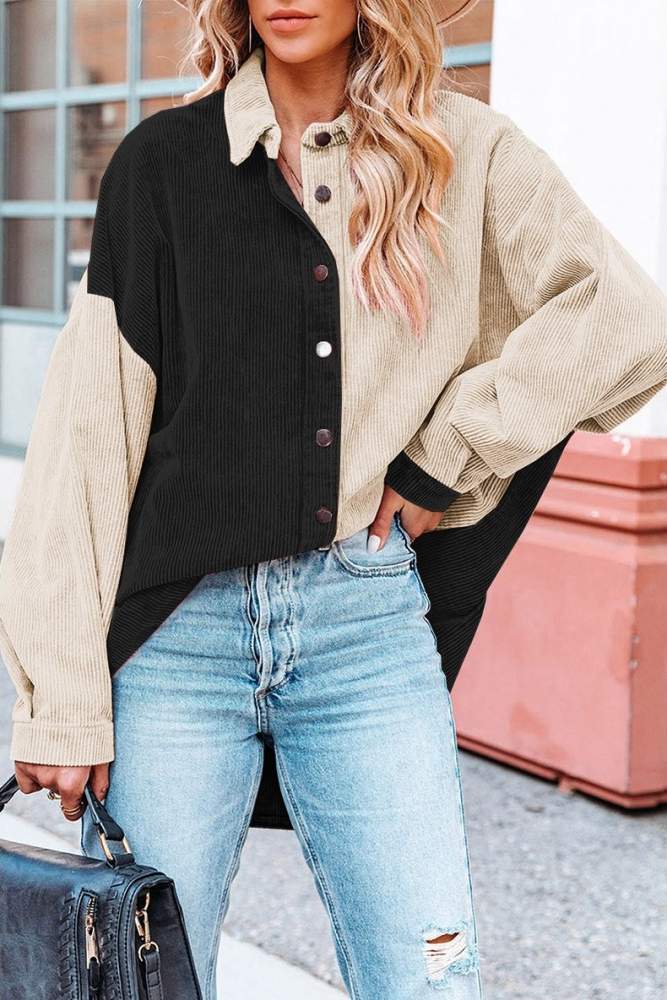LOOSE CONTRAST COLOR WOMEN S CORDUROY COATS