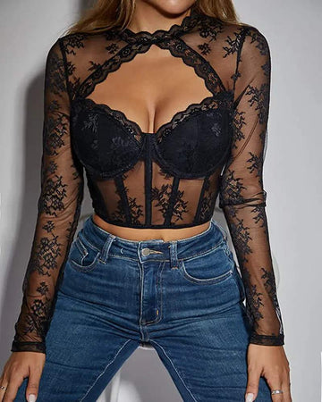 LACE SCALLOP TRIM HOLLOW OUT CORSET TOP