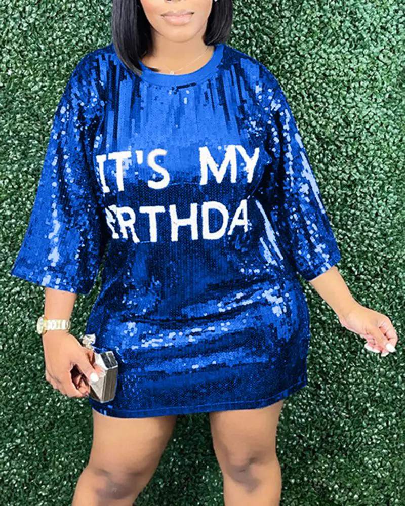 LETTER PATTERN ALLOVER SEQUIN CASUAL DRESS