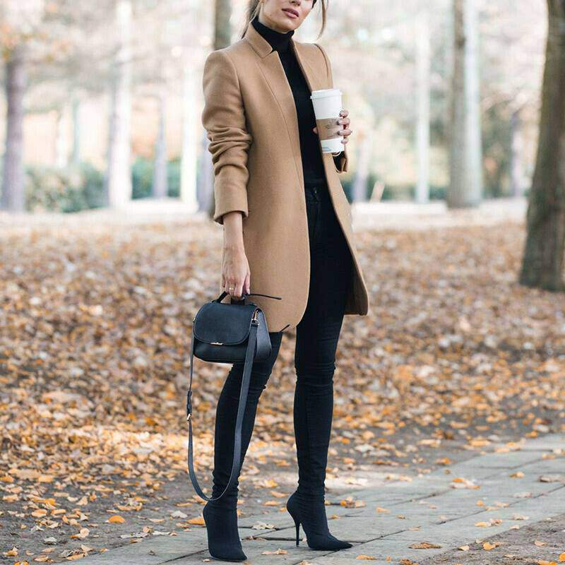  SOLID COLOR STAND COLLAR WOOL COAT