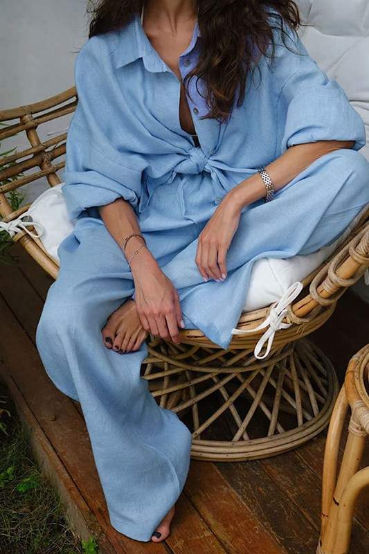 CASUAL LINEN LONG SLEEVE PANTS SET