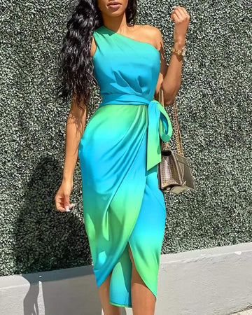 One Shoulder Dress with Belted Style