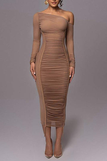 RUCHED BODYCON MAXI DRESS