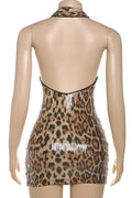 LEOPARD SEQUINS HALTER MINI DRESS
