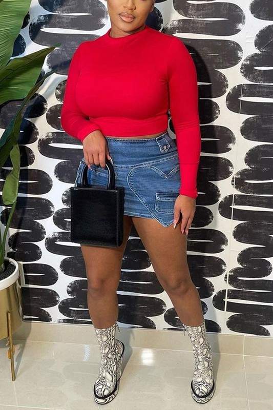 Versatile Red Long Sleeve Top and Skirt