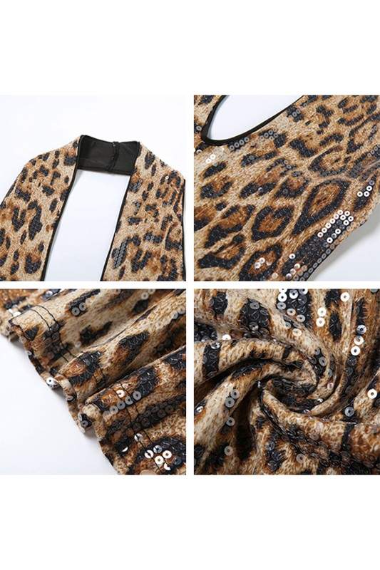 LEOPARD SEQUINS HALTER MINI DRESS