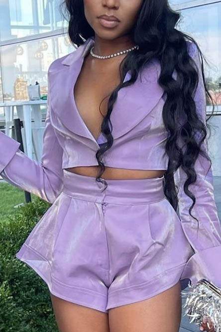 LONG SLEEVE BLAZER TOP AND SHORTS SET