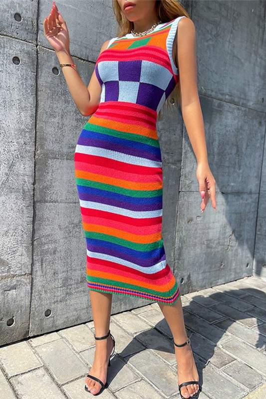 RAINBOW KNITTED LONG DRESS