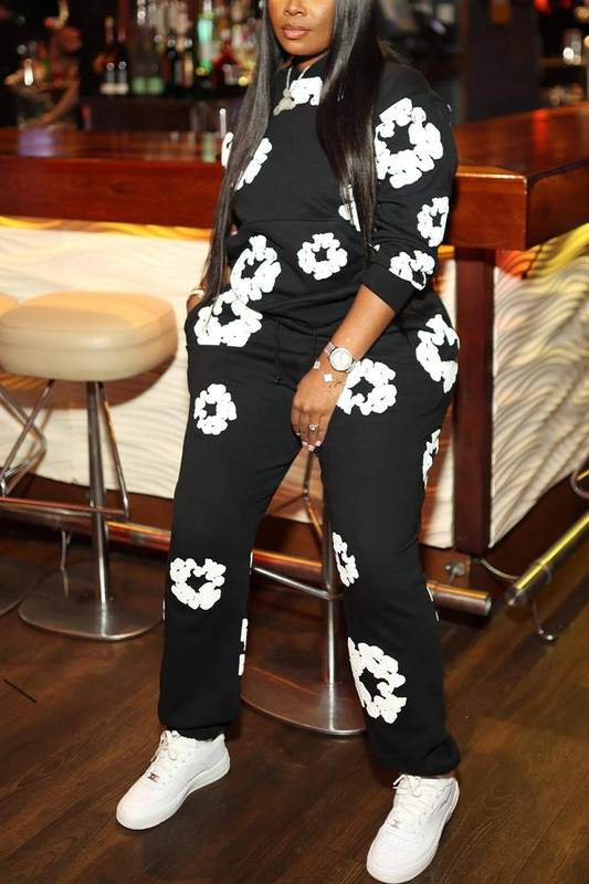 FLORAL HOOD TOP AND PANTS SET