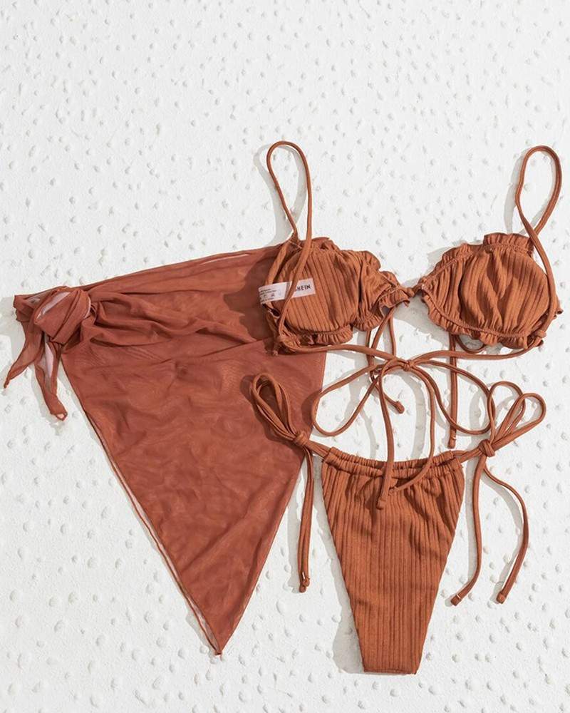 NEW PCS FRILL HEM TIE FRONT BIKINI SET WITH COVER UP SKIRT