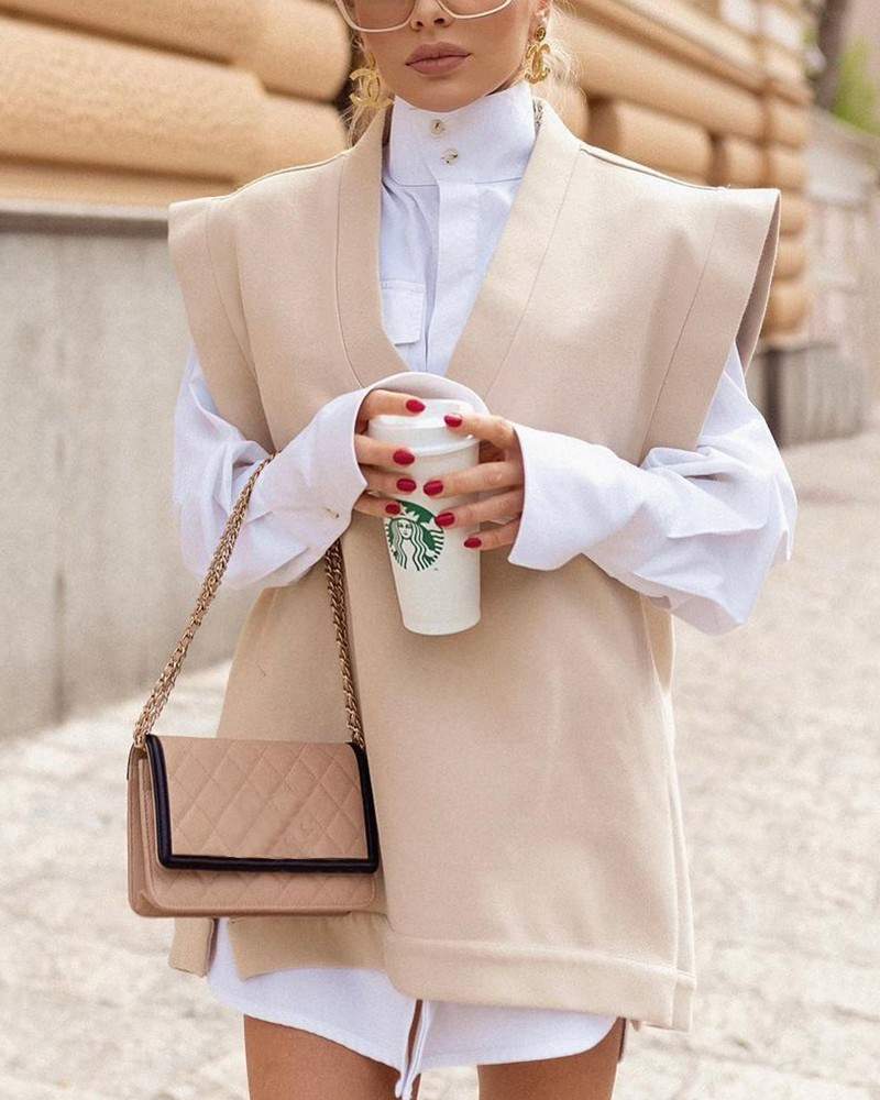 Wide Shoulder VNeck Sleeveless Casual Top