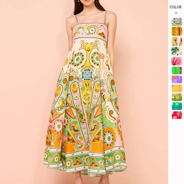 SEXY SLING ELEGANT PRINTED HIGH WAIST LARGE SWING DRESS
