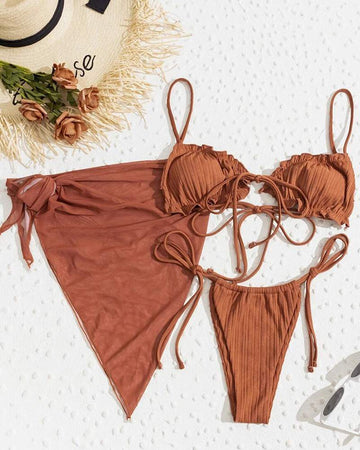 NEW PCS FRILL HEM TIE FRONT BIKINI SET WITH COVER UP SKIRT