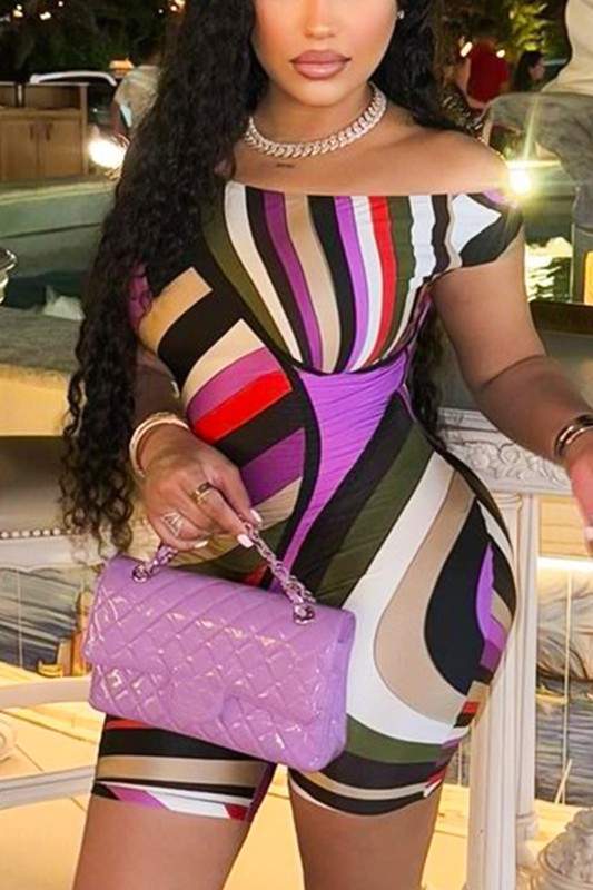 GRAPHIC OFF SHOULDER FITTED ROMPER