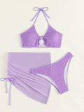 3PACK TEXTURED RING LINKED BIKINI SWIMSUIT WITH BEACH SKIRT - Missyess