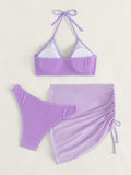3PACK TEXTURED RING LINKED BIKINI SWIMSUIT WITH BEACH SKIRT - Missyess