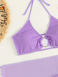 3PACK TEXTURED RING LINKED BIKINI SWIMSUIT WITH BEACH SKIRT - Missyess