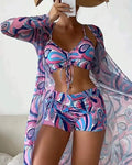 3PCS ALLOVER PRINT DRAWSTRING BIKINI SET WITH COVER UP - Missyess