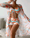 3PCS ALLOVER PRINT DRAWSTRING BIKINI SET WITH COVER UP - Missyess