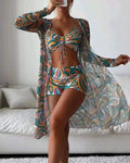 3PCS ALLOVER PRINT DRAWSTRING BIKINI SET WITH COVER UP - Missyess