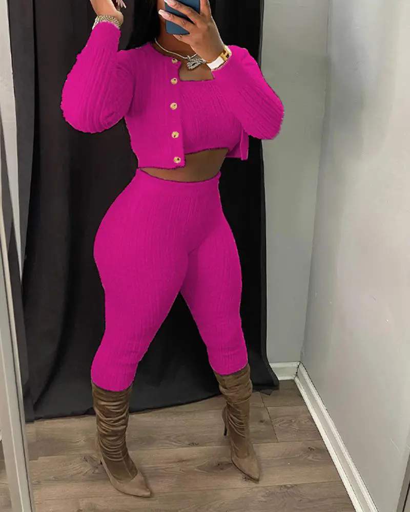 3PCS BANDEAU CROP TOP PANTS SET WITH CARDIGAN - Missyess