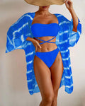 3PCS CRISSCROSS BIKINI SET WITH TIE DYE PRINT COVER UP - Missyess