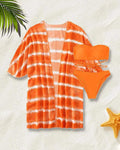 3PCS CRISSCROSS BIKINI SET WITH TIE DYE PRINT COVER UP - Missyess
