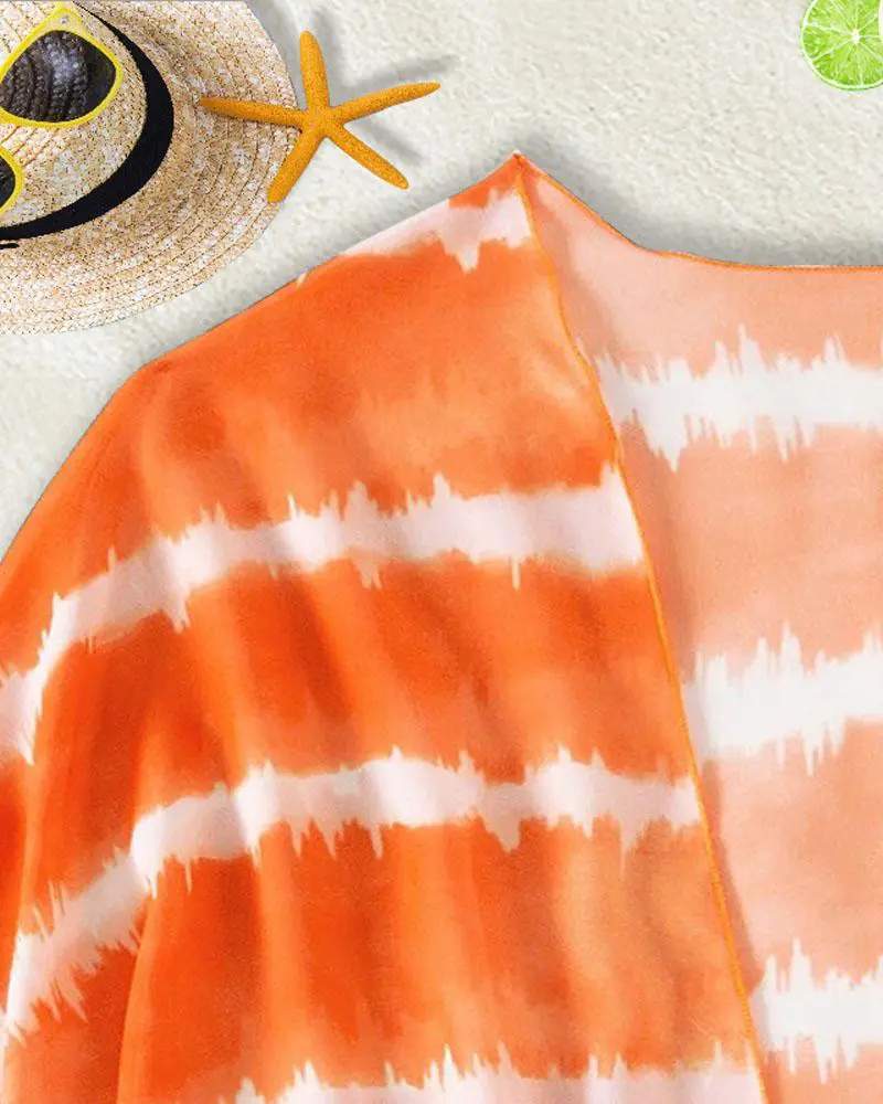3PCS CRISSCROSS BIKINI SET WITH TIE DYE PRINT COVER UP - Missyess