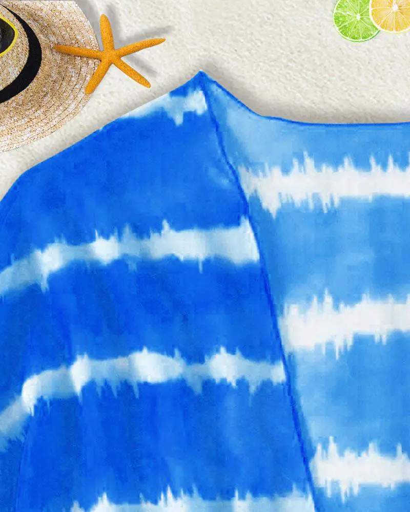 3PCS CRISSCROSS BIKINI SET WITH TIE DYE PRINT COVER UP - Missyess