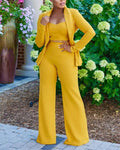 3PCS DOUBLE BREASTED BLAZER PANTS SET WITH CROP TOP - Missyess