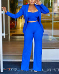 3PCS DOUBLE BREASTED BLAZER PANTS SET WITH CROP TOP - Missyess