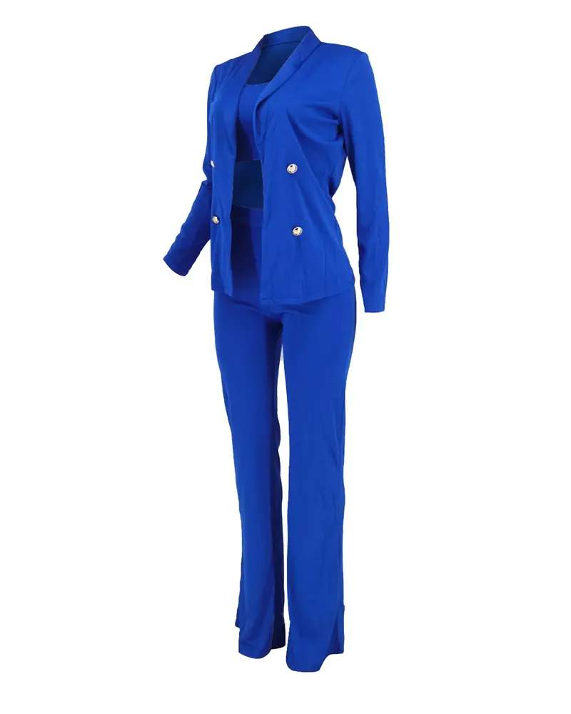 3PCS DOUBLE BREASTED BLAZER PANTS SET WITH CROP TOP - Missyess