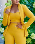 3PCS DOUBLE BREASTED BLAZER PANTS SET WITH CROP TOP - Missyess