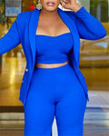 3PCS DOUBLE BREASTED BLAZER PANTS SET WITH CROP TOP - Missyess