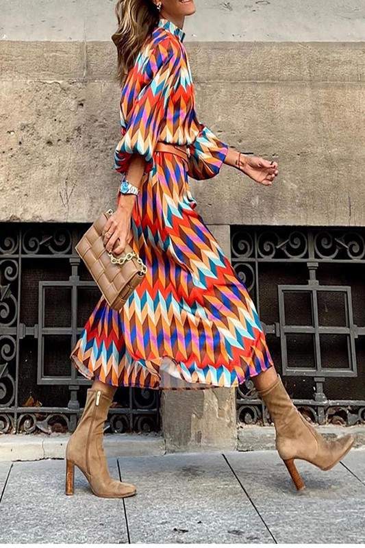 3 4 SLEEVES VINTAGE PRINT MIDI DRESS - Missyess
