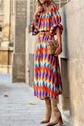 3 4 SLEEVES VINTAGE PRINT MIDI DRESS - Missyess