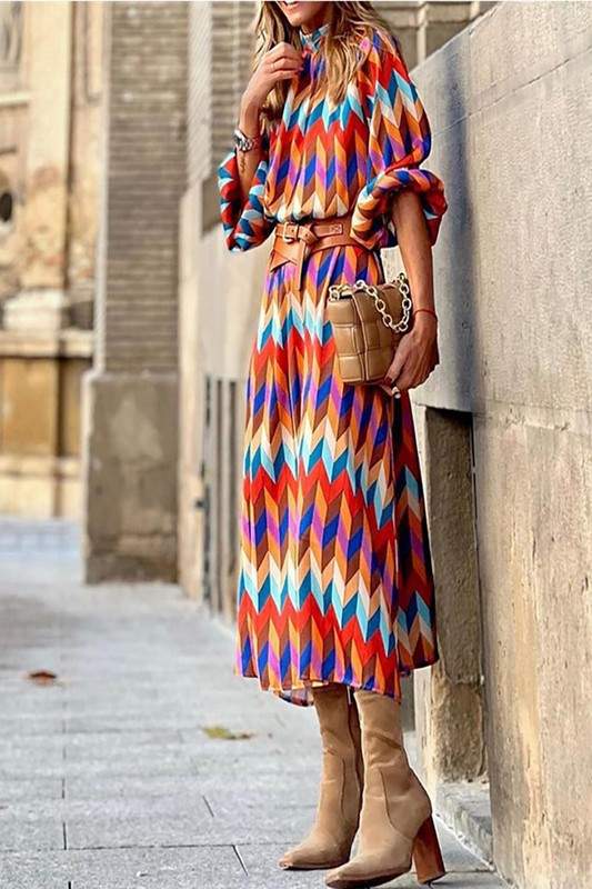 3 4 SLEEVES VINTAGE PRINT MIDI DRESS - Missyess