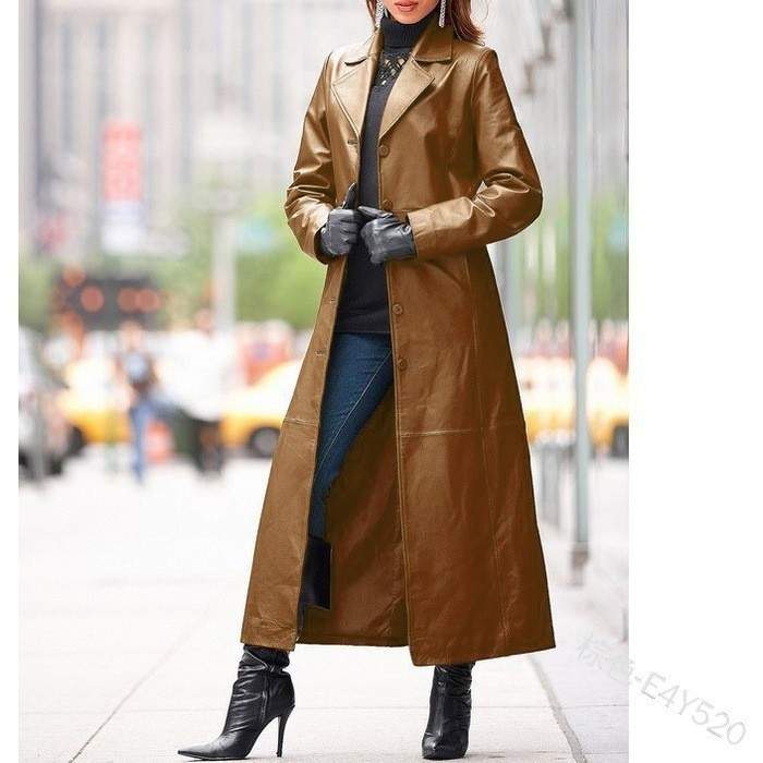   BUTTON LEATHER LONG COAT SLIM FIT   LEATHER TRENCHCOAT
