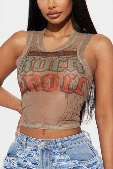 Fashion Graphic Tank, Trendy Crop Top